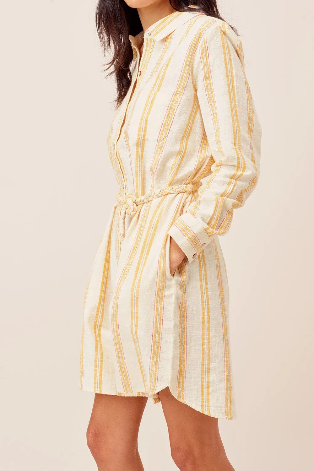 Striped Button Down Long Sleeve Shirt Dress
