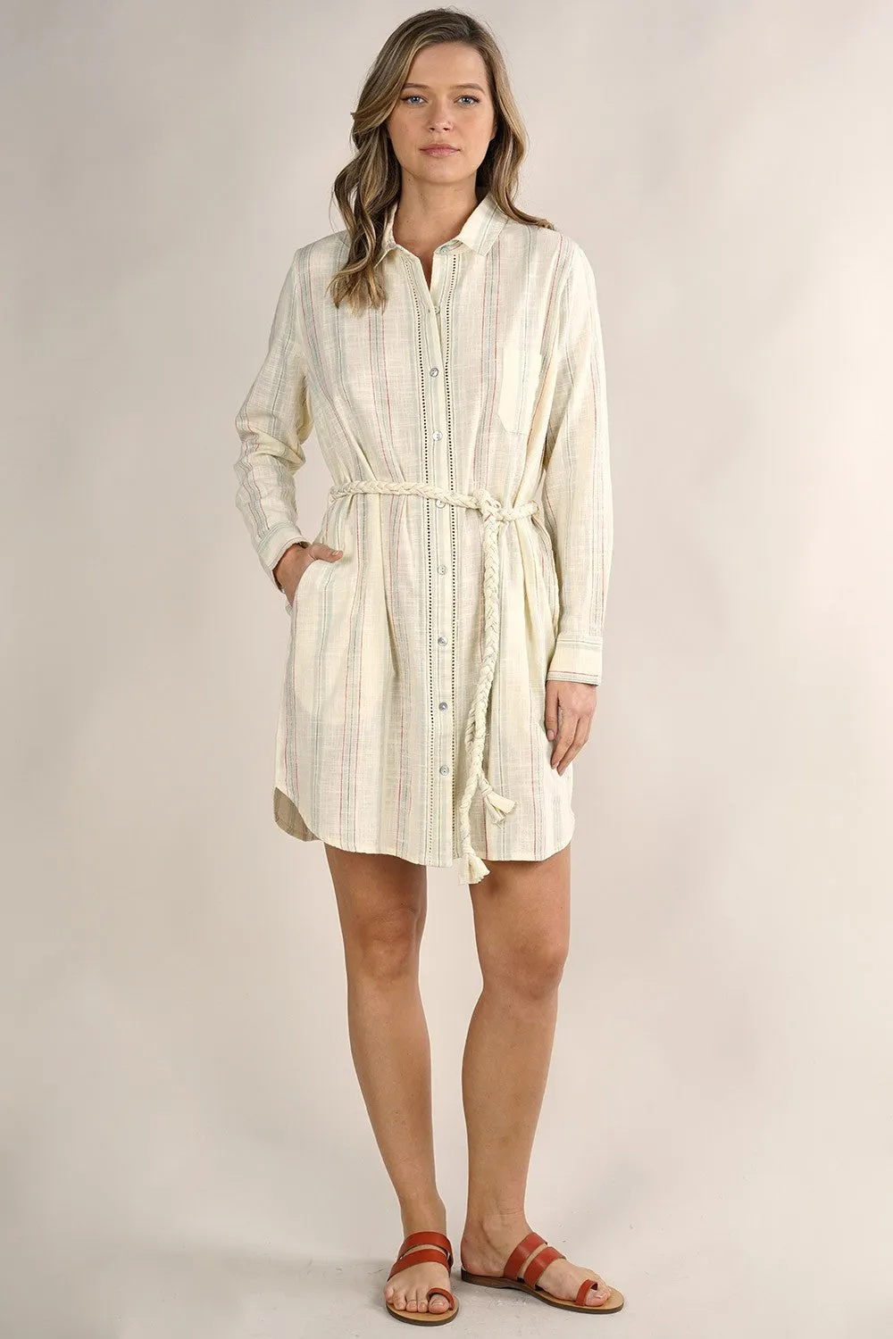 Striped Button Down Long Sleeve Shirt Dress