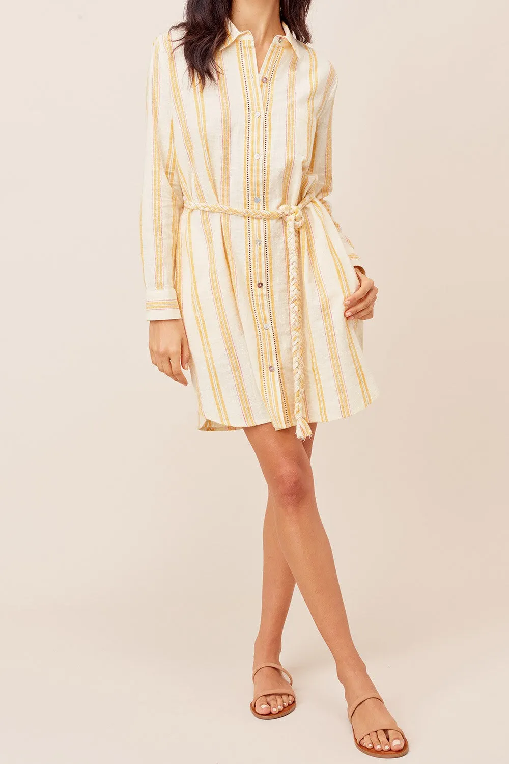 Striped Button Down Long Sleeve Shirt Dress