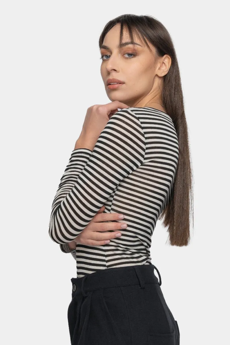 Striped Cashmere Blend Crewneck Top