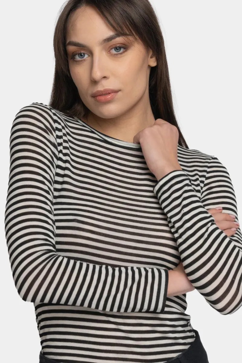 Striped Cashmere Blend Crewneck Top