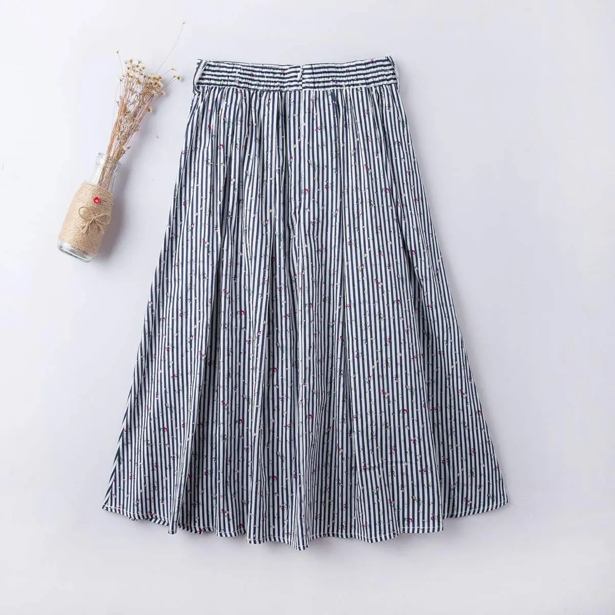 Striped Floral A-Line Skirt