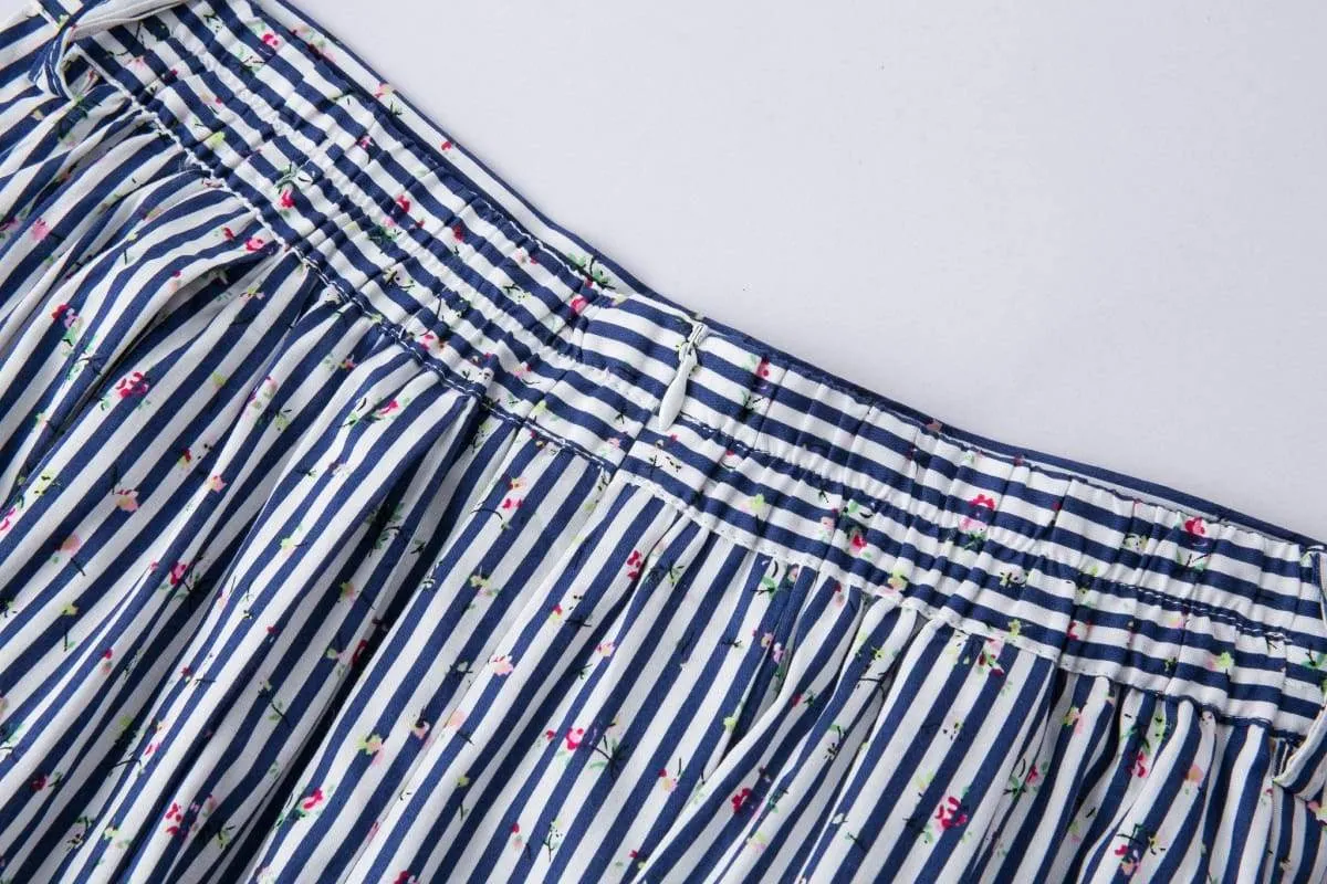 Striped Floral A-Line Skirt