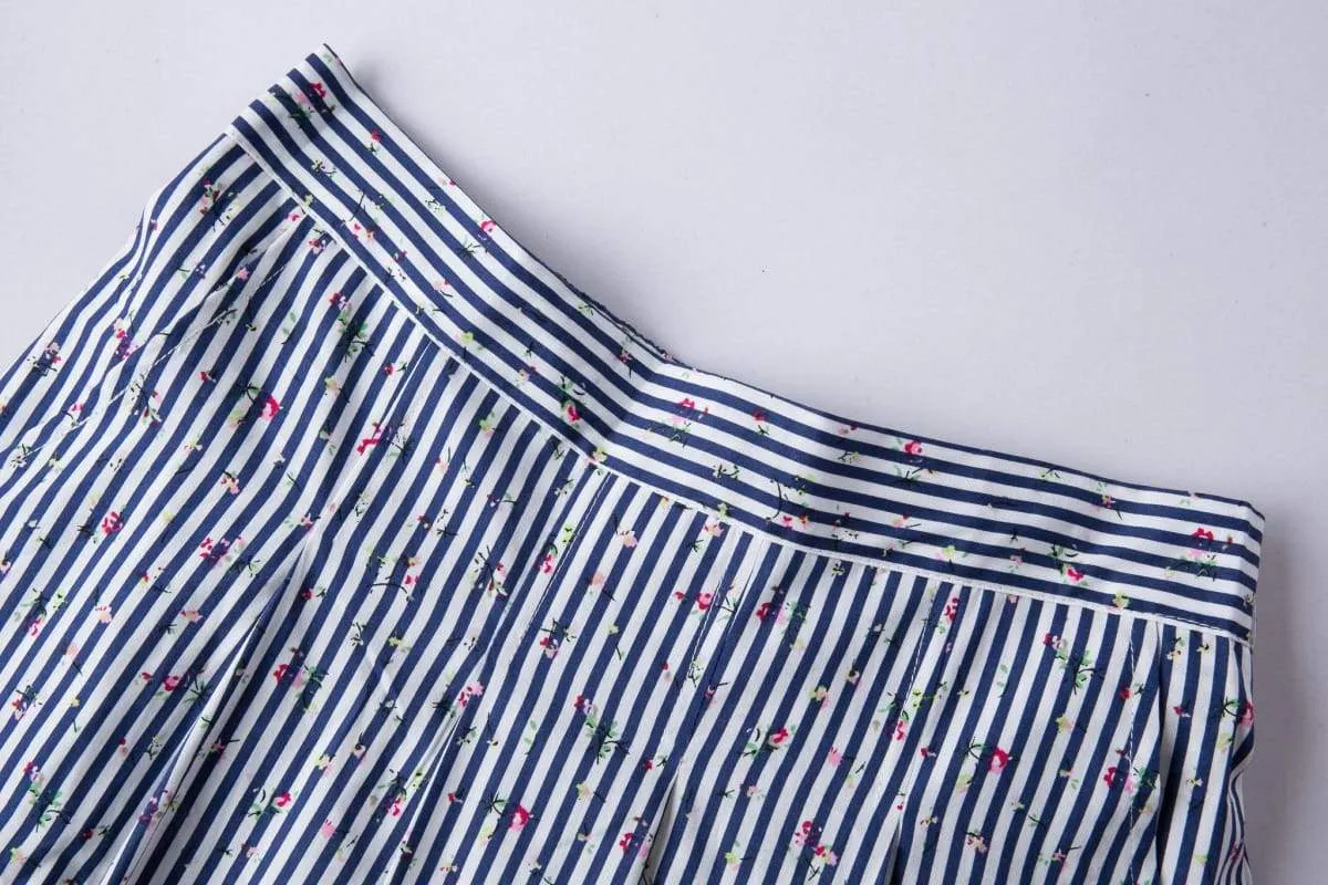 Striped Floral A-Line Skirt