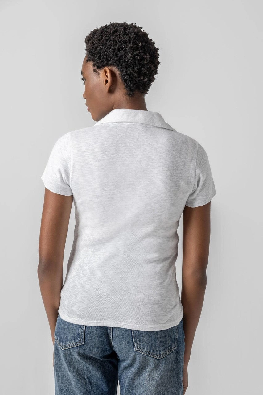 Mesh Panel Details Striped Polo Tee White