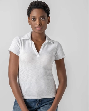 Striped Polo Tee White Comfortable Style Minimalist Collar