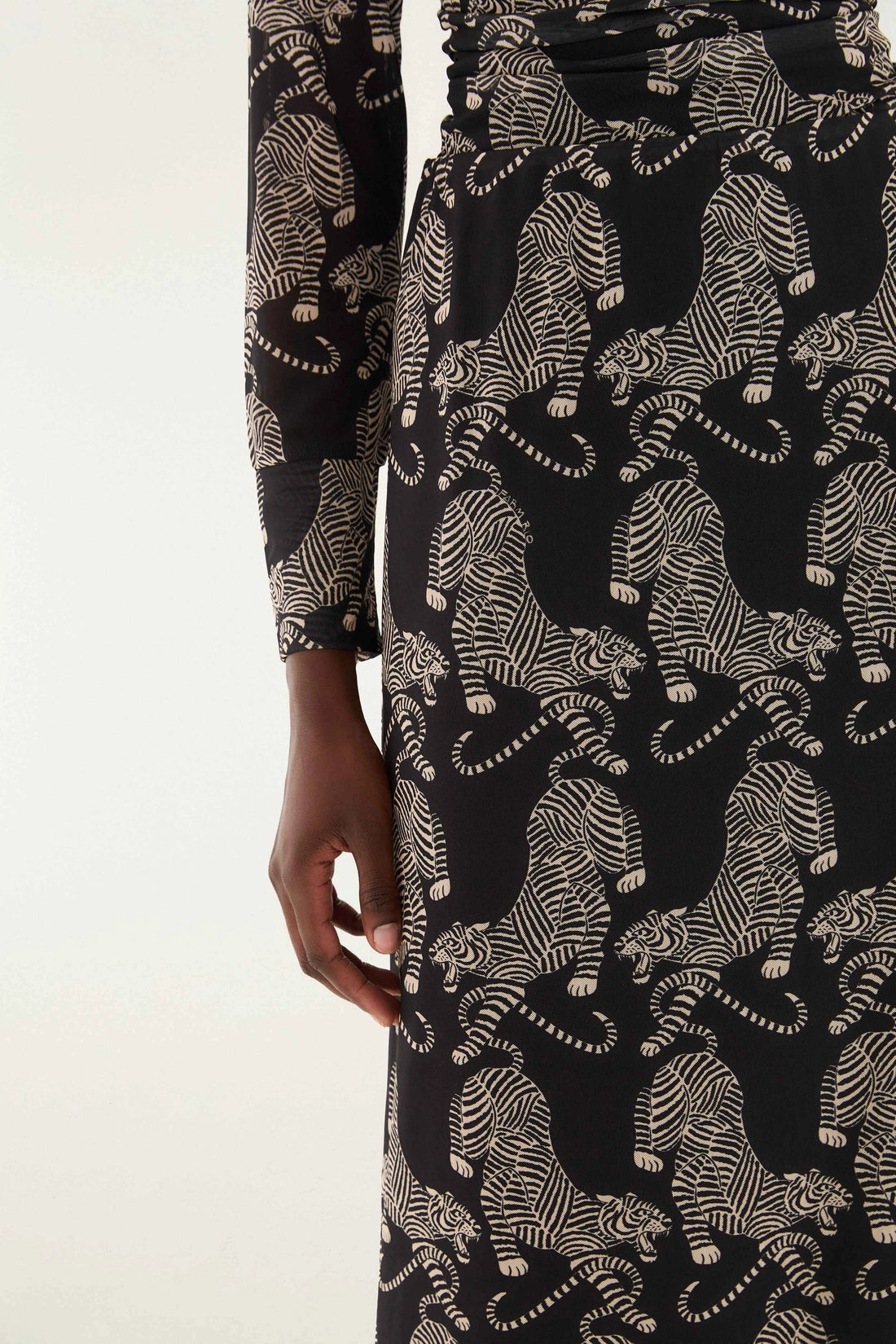 Striped Tigers Tulle Midi Skirt in Black Key Feature