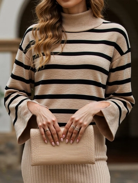 NonPill Surface Treatment Striped turtleneck sweater