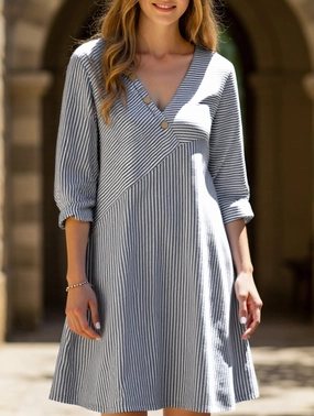 Light Layers Striped V-neck casual dress