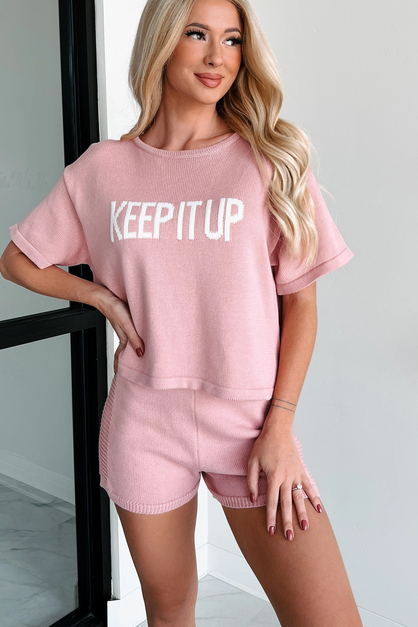 Breathable Flex Needing Comfort High Rise Knit Shorts (Blush)