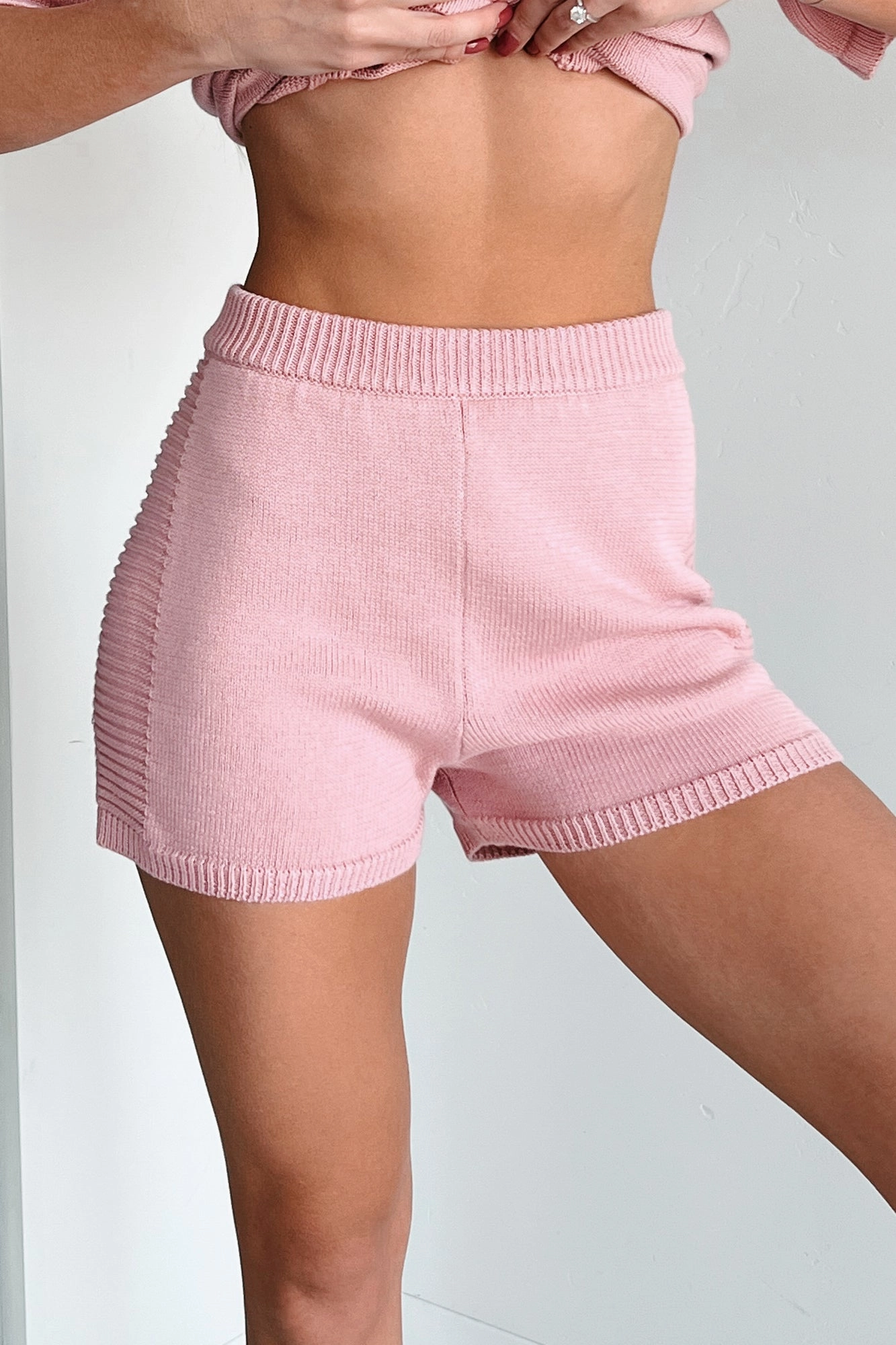 Needing Comfort High Rise Knit Shorts (Blush) Sporty Layer