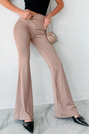 Indecisive Mood Elastic Waist Flare Pants (Mocha) Lightweight Design Casual Wearable