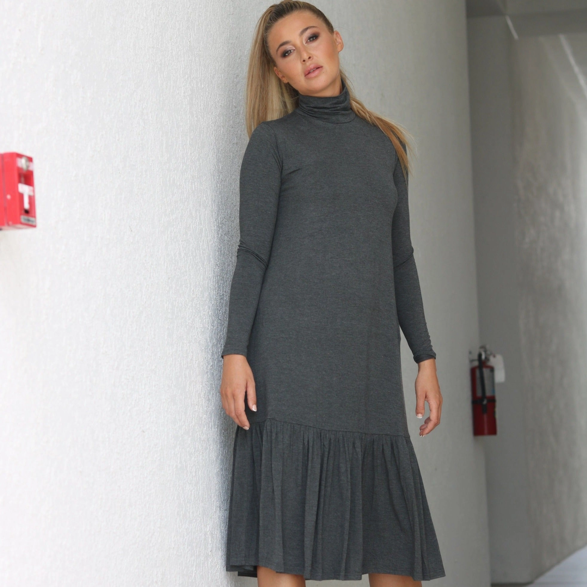 Turtleneck Dress | Grey [Final Sale] Flattering Shape Design