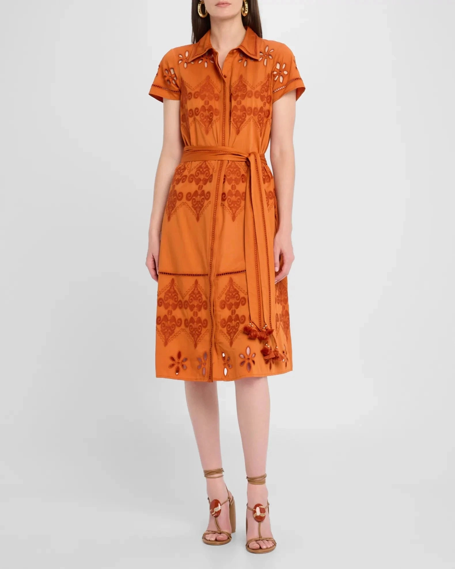 Eva Belted Midi Shirtdress Dress Burnt Sienna Light Fit