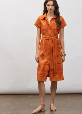Eva Belted Midi Shirtdress Dress Burnt Sienna Romance Glow Elegant Flow