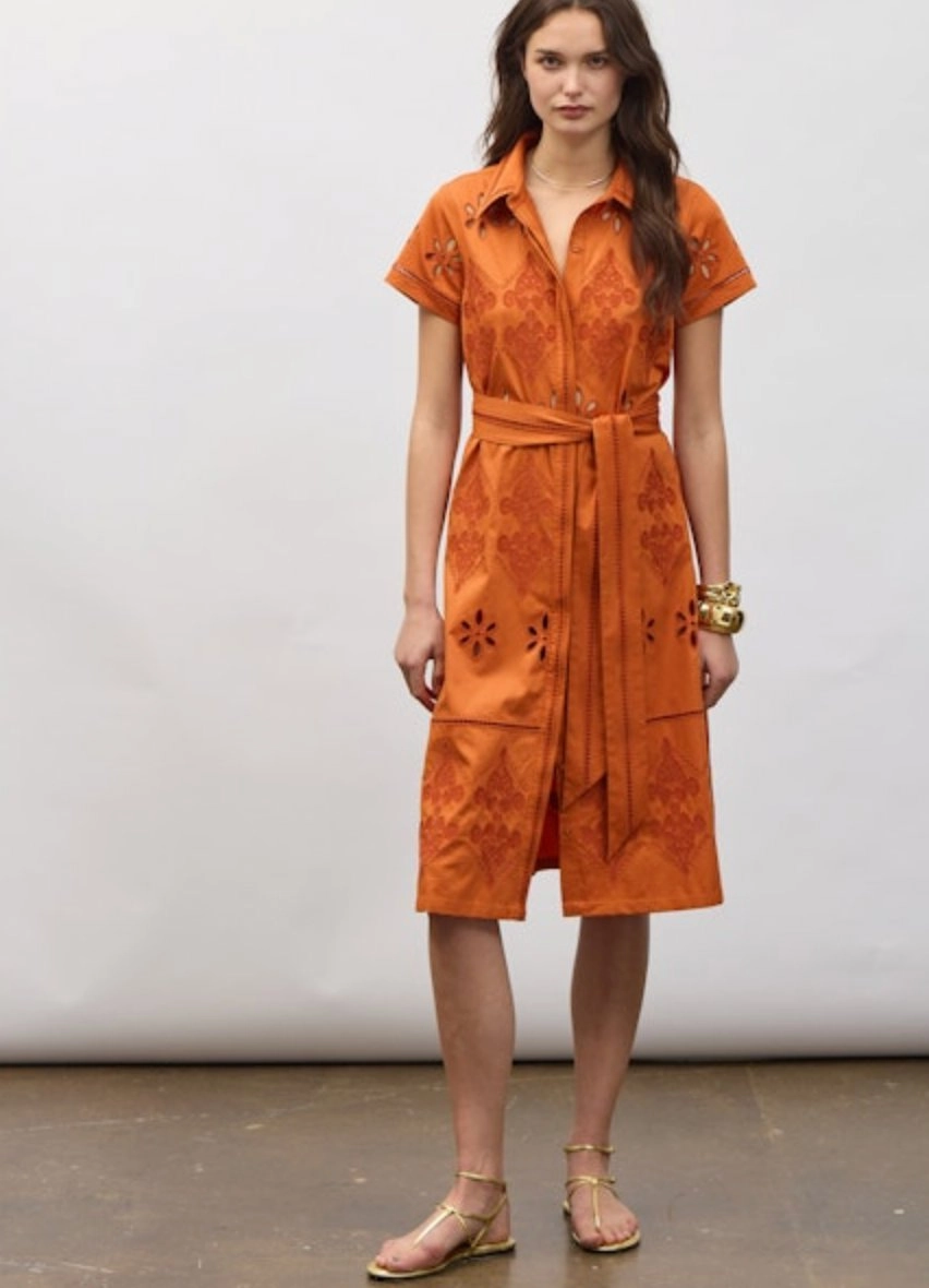 Eva Belted Midi Shirtdress Dress Burnt Sienna Romance Glow Elegant Flow