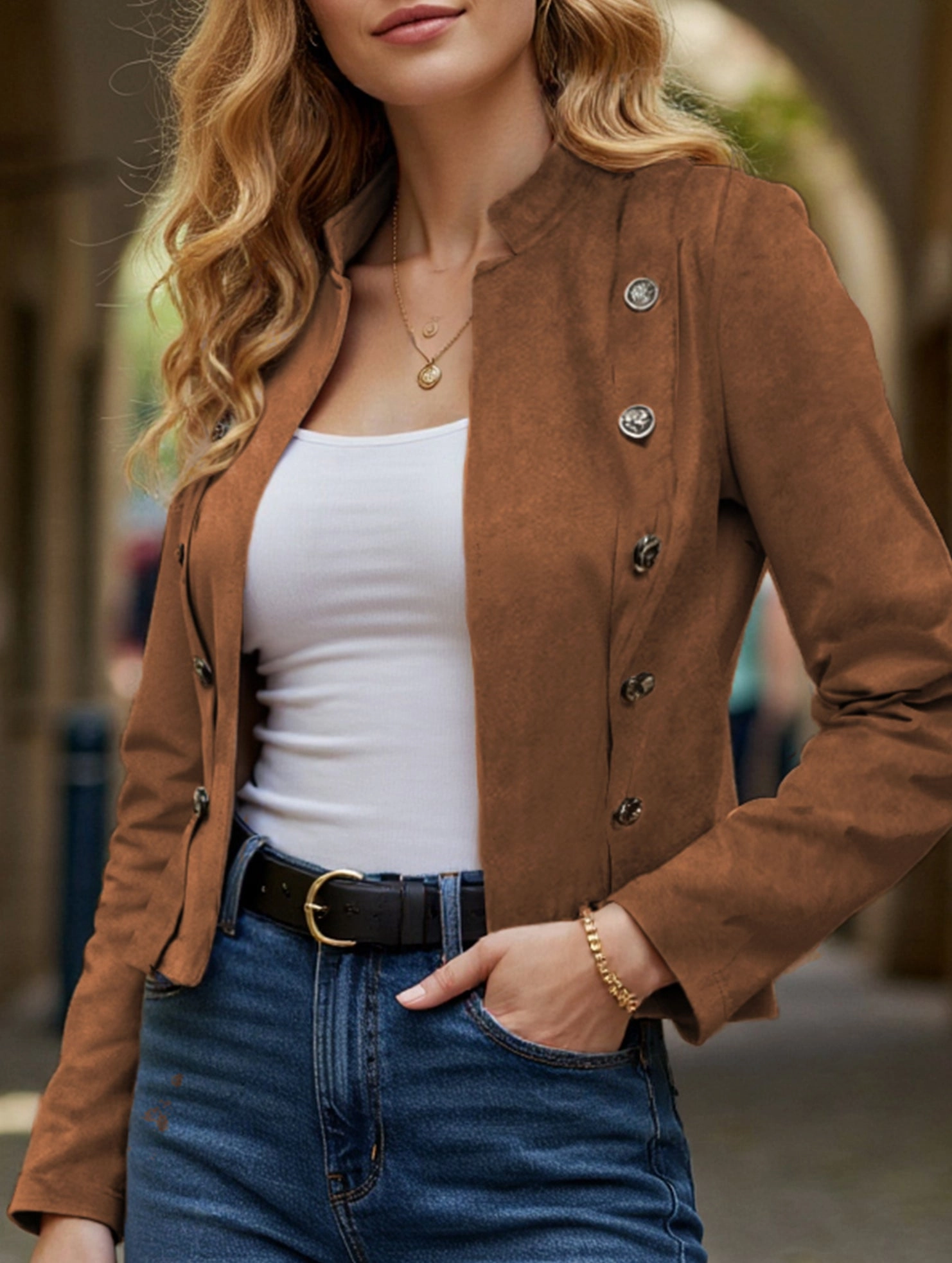 Double Stitched Seams UPFProtection Vintage double-breasted long-sleeved jacket