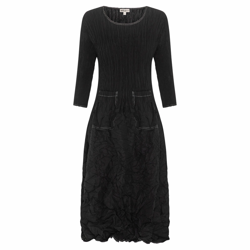 Stylish Appeal Scalloped-Edge CONTRAST STITCH 3/4 SLV SMASH DRESS