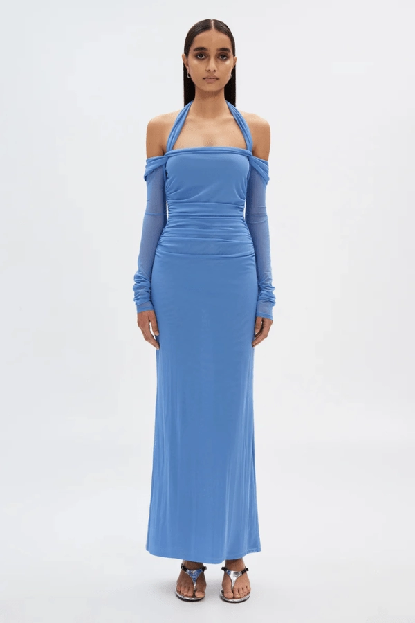 Linen Love The 'Sonnet' Mesh Dress Cornflower Blue