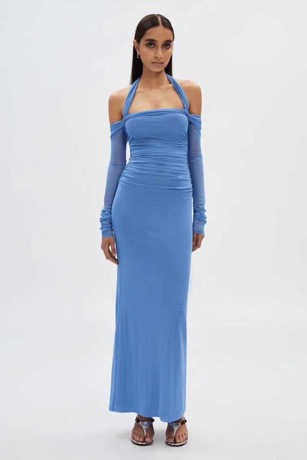 The 'Sonnet' Mesh Dress Cornflower Blue Effortless Tailoring