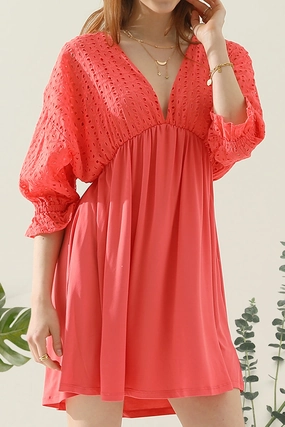 Chic Style Wear COTTON EYELET 3/4 SLEEVE DRESS