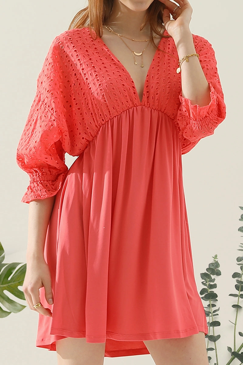Chic Style Wear COTTON EYELET 3/4 SLEEVE DRESS