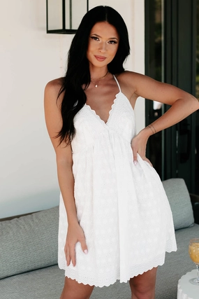 Special-Edition Repair-Friendly Balmy Summers Eyelet Mini Dress (Snow)