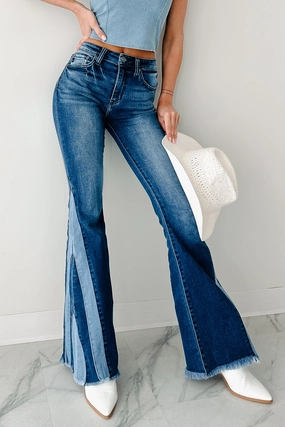 NonBindingWaistline Roomy Shape Wyatt High Rise Colorblock Flare Kancan Jeans (Medium)