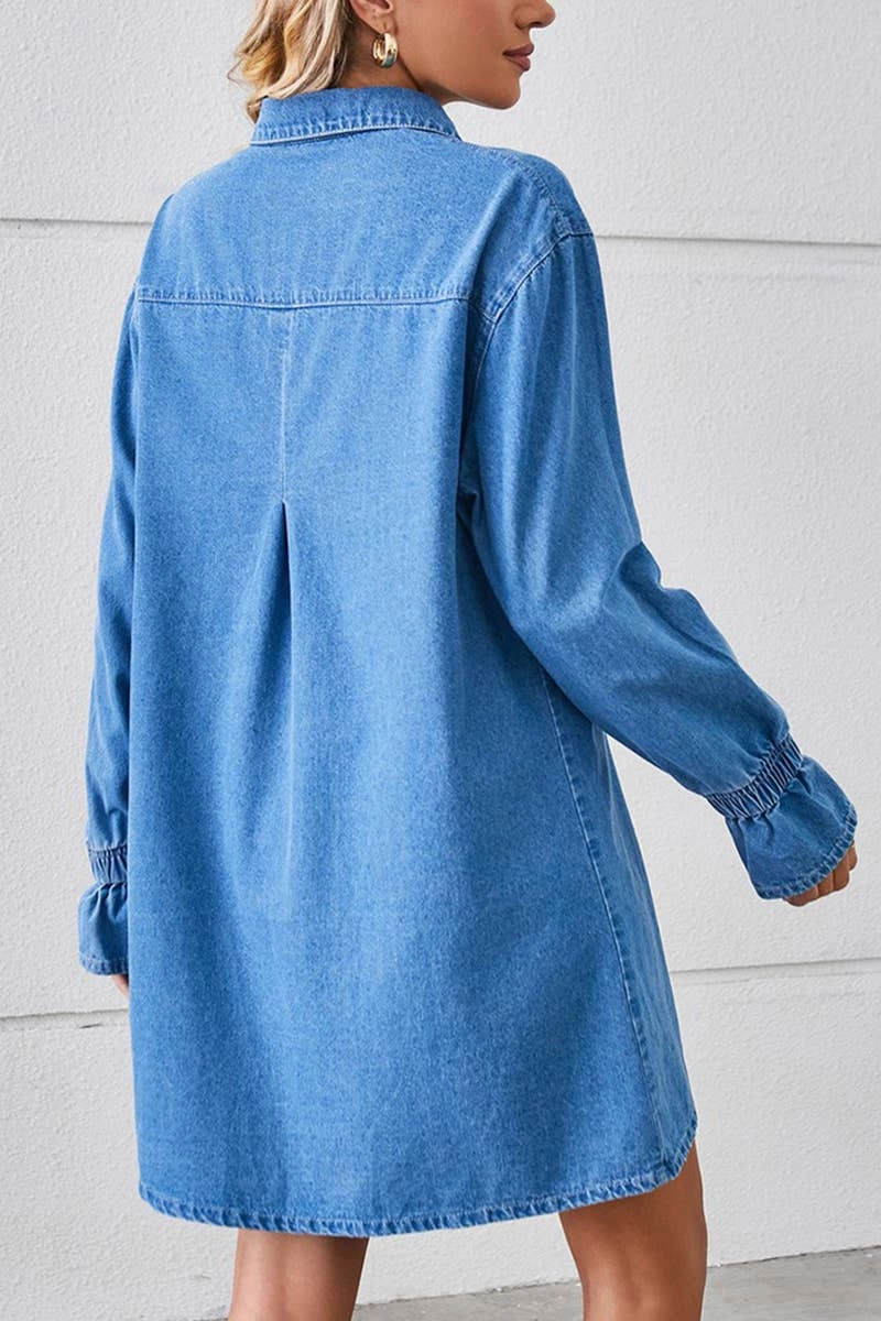 Soft Composition BELL SLEEVE LOOSE CARDIGAN DENIM SHIRT DRESS_CWDSD2576