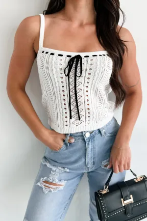 Subtle Charmer Contrast Bow Sweater Tank (White/Black) Ribbed Trim Details