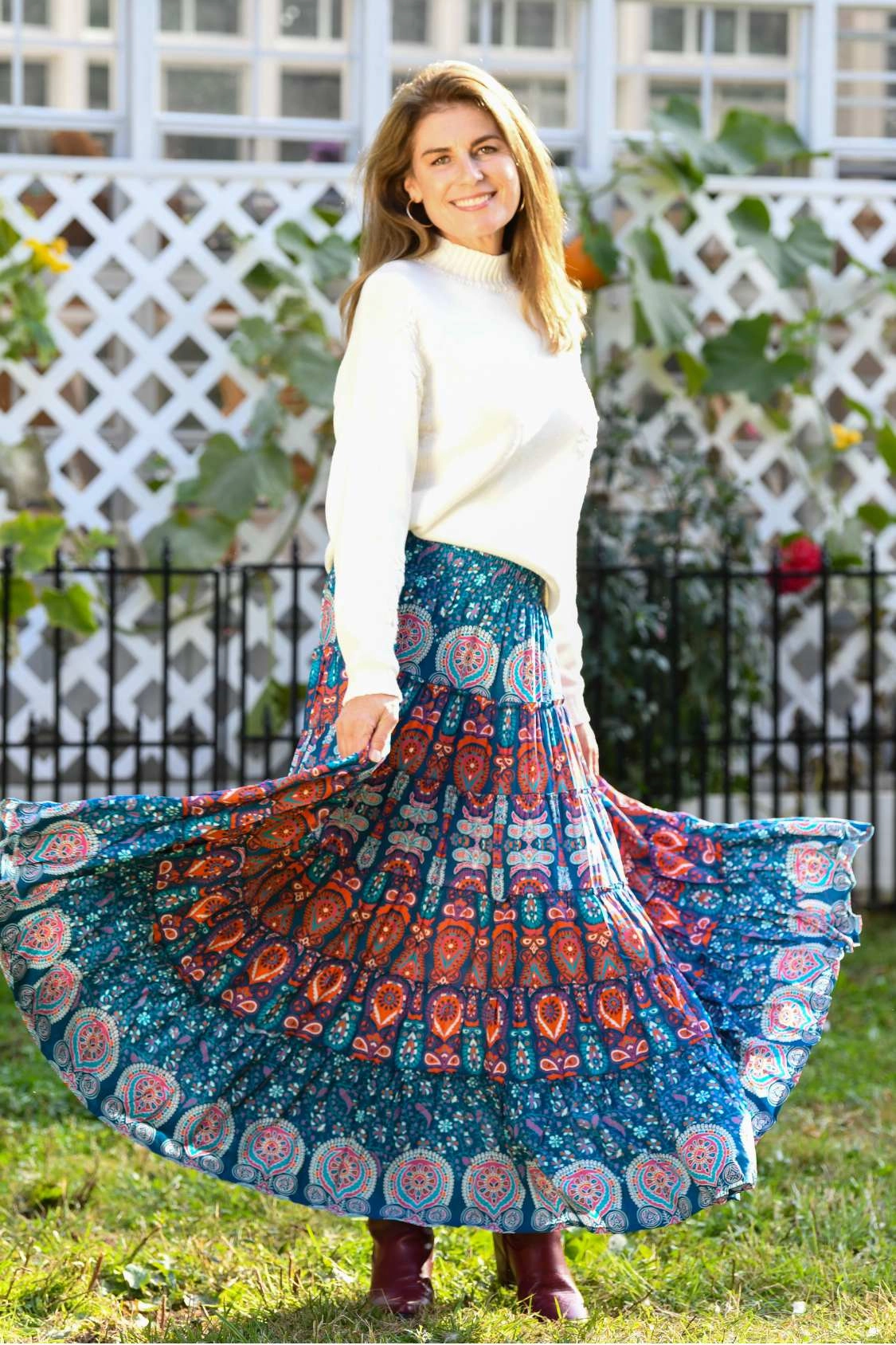 lace accents Luxury Trim Sundance Maxi Skirt / Orange Teal