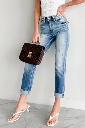 Sullivan High Rise Cuffed Slim Straight Kancan Jeans (Medium) Mid-rise fit