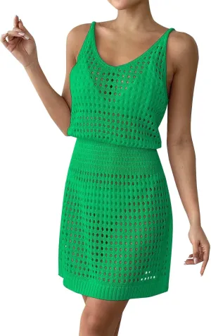 Summer Crochet Hollow Out Knit Beach Bathing Suit Swim Cover Ups Cruise Outfits Vacation Dresses for Women 2025