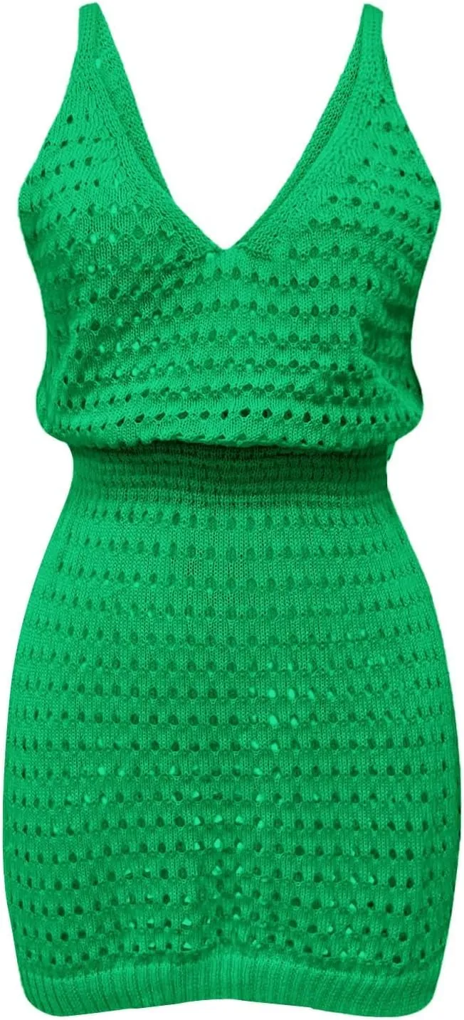 Summer Crochet Hollow Out Knit Beach Bathing Suit Swim Cover Ups Cruise Outfits Vacation Dresses for Women 2025
