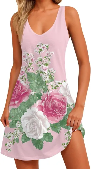 Summer Dresses for Women 2025 Trendy V Neck Print Sundress Elegant Beach Sleeveless Dresses Casual Vacation Dress