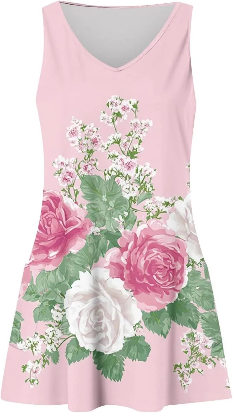 Summer Dresses for Women 2025 Trendy V Neck Print Sundress Elegant Beach Sleeveless Dresses Casual Vacation Dress