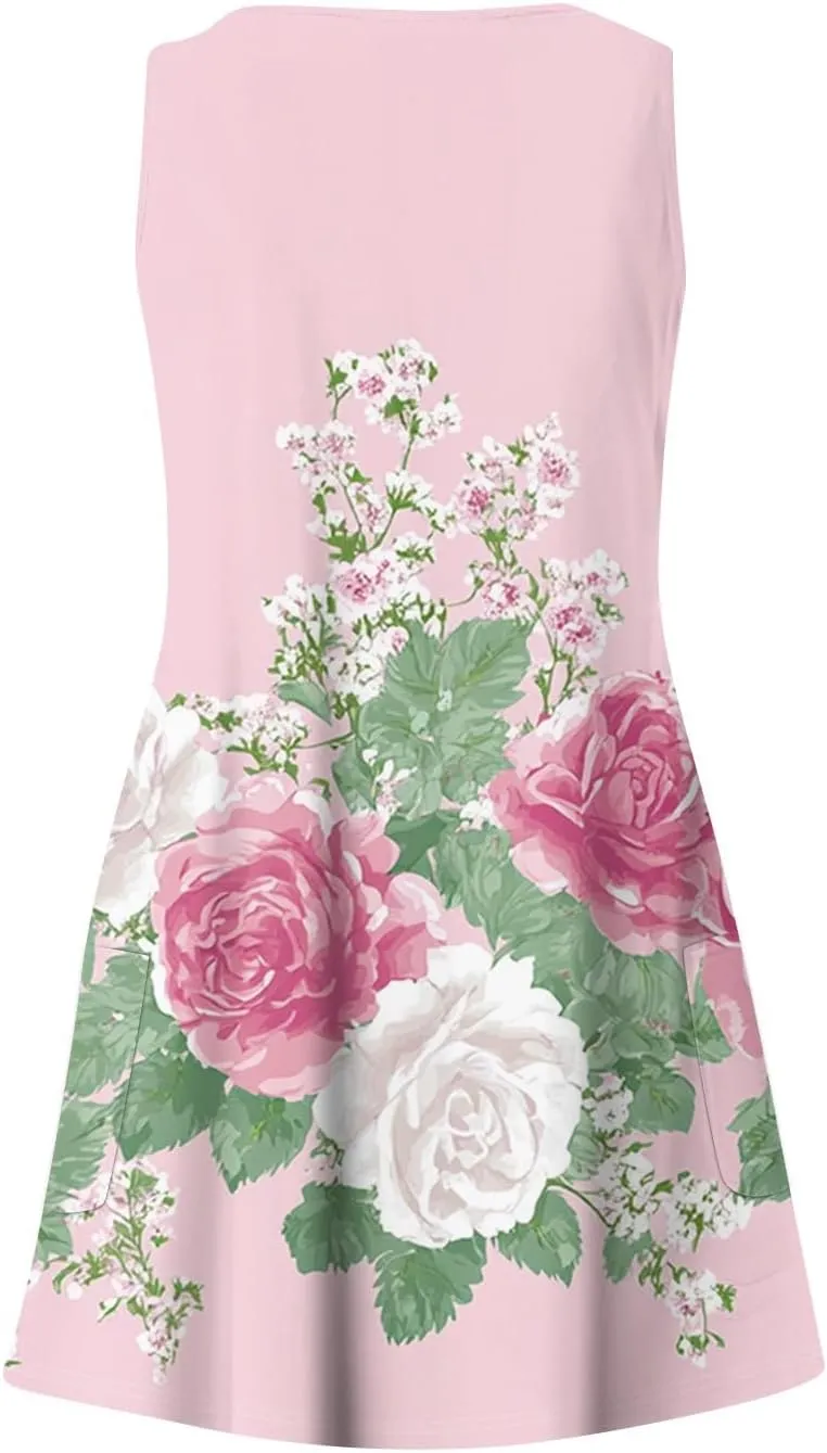 Summer Dresses for Women 2025 Trendy V Neck Print Sundress Elegant Beach Sleeveless Dresses Casual Vacation Dress