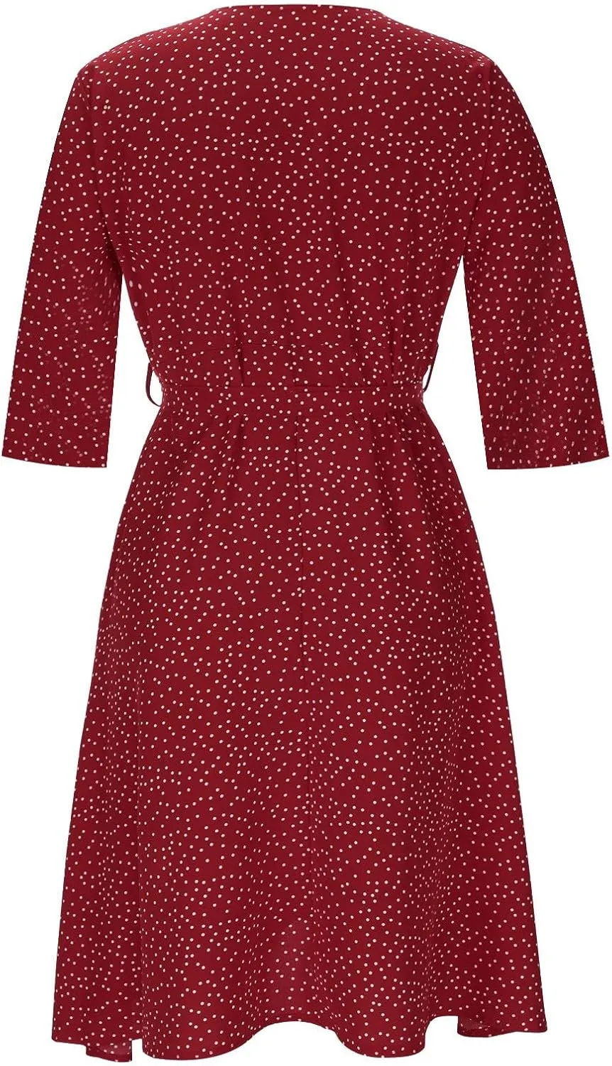 Summer Dresses for Women Floral Boho Dress Beach Casual Mid Length Dress Short Sleeve Flowy Elegant Midi Dresses