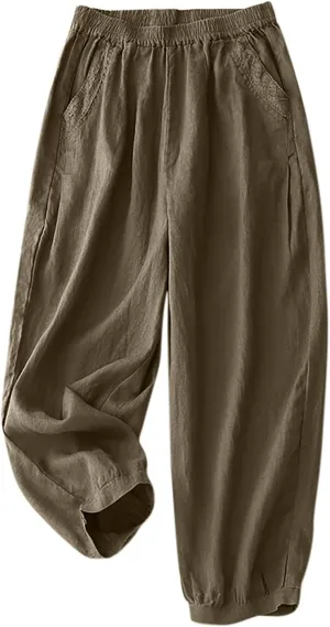 Summer Pants for Women Lightweight Elastic Solid Casual Loose Pant Cotton Linen Wide Leg Full-Length Pant