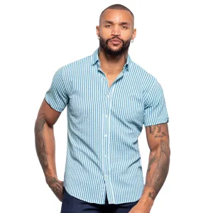 Summer Stripes Seersucker Short Sleeve Shirt - Blue
