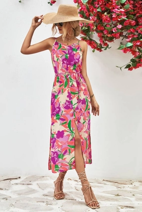 CONDOLE BELT PRINTING SPLIT DRESS_CWDSD2621 Smooth Look