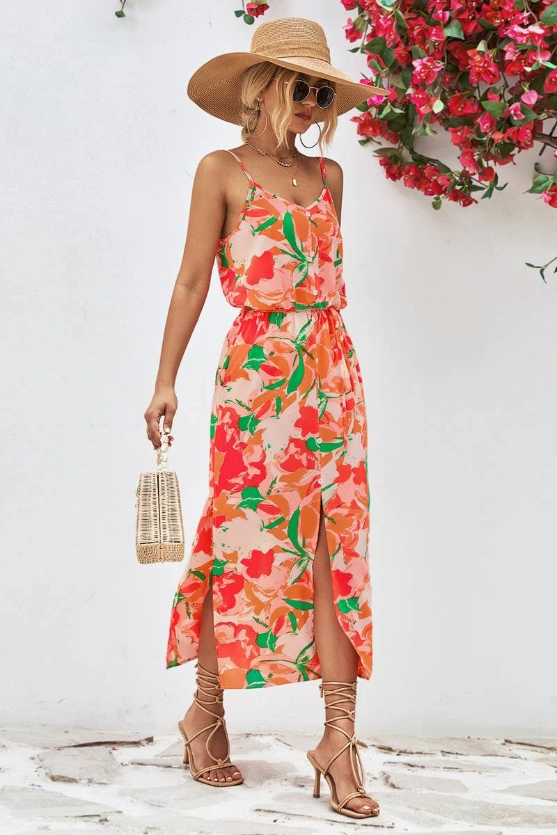 CONDOLE BELT PRINTING SPLIT DRESS_CWDSD2621 Floating Shape