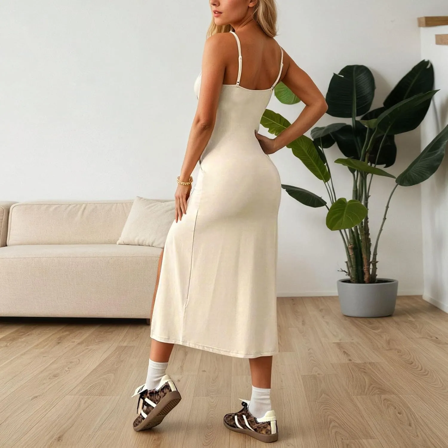 Sun Dresses for Women 2025 Sexy Trendy Spaghetti Straps Wedding Party Prom Midi Dress with Slit Retro Beachy Outfits