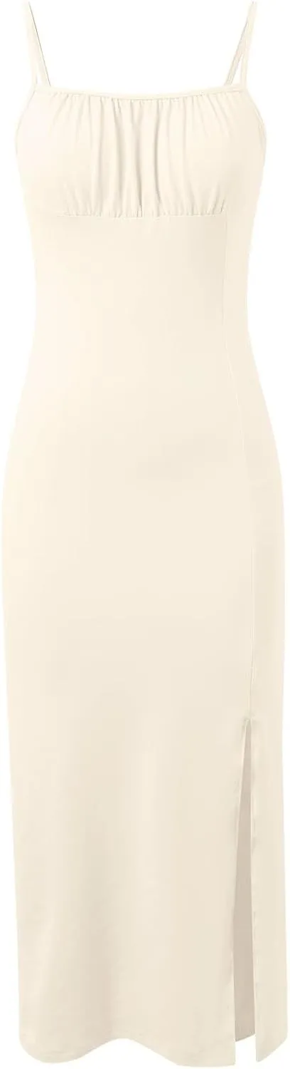Sun Dresses for Women 2025 Sexy Trendy Spaghetti Straps Wedding Party Prom Midi Dress with Slit Retro Beachy Outfits