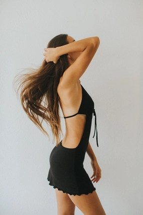 Sleek Waistband Playful Twist Sun Goddess Mini Dress