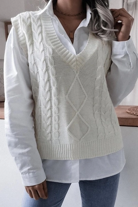 Comfy Cardigan WOMEN CABLE KNIT V NECK VEST SWEATER