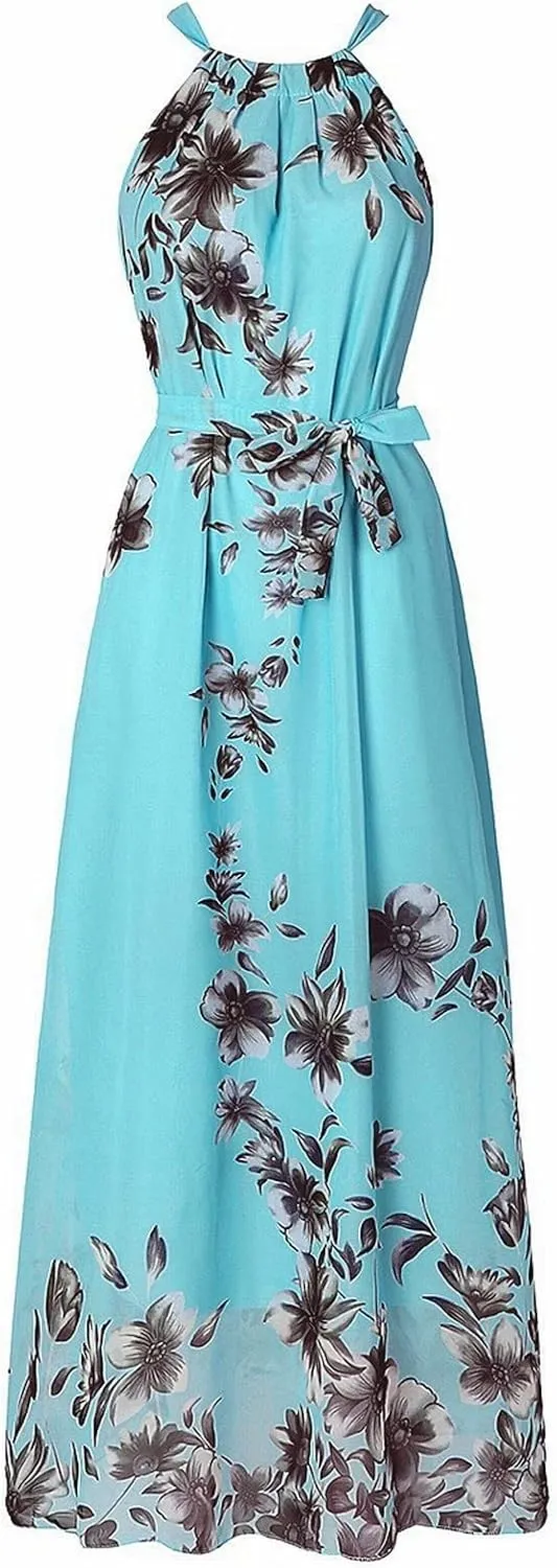 Sundresses for Women Boho Floral Print Maxi Y2k Chiffon Beach Long Dresses Sleeveless Flowy Summer Vacation Dress