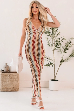 Sunglow State Crochet Halter Maxi Dress (Multi) Studio Style Flexible Style