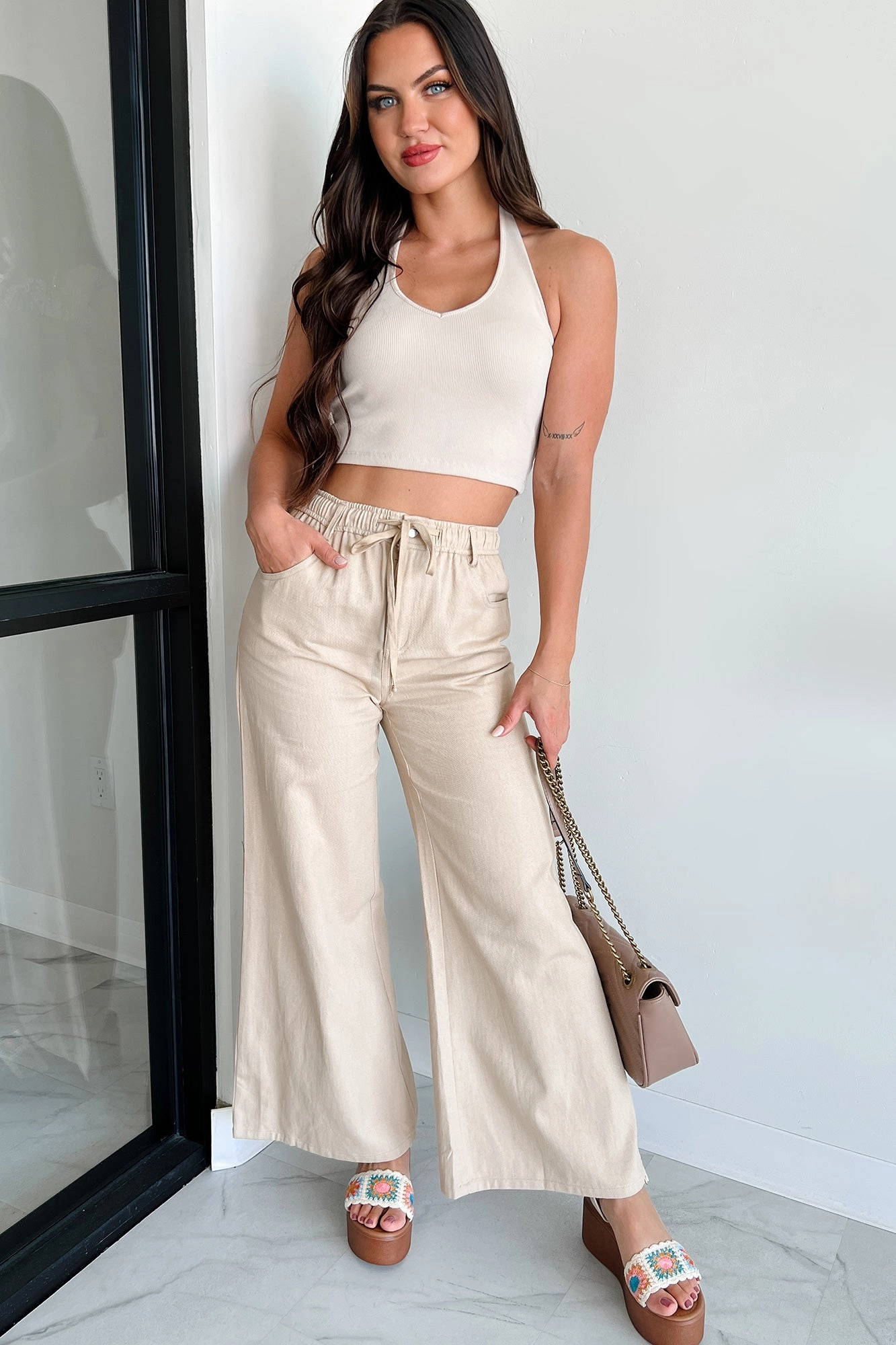 Everyday Comfort Wear Sunny In San Fran Wide Leg Denim Pants (Beige)