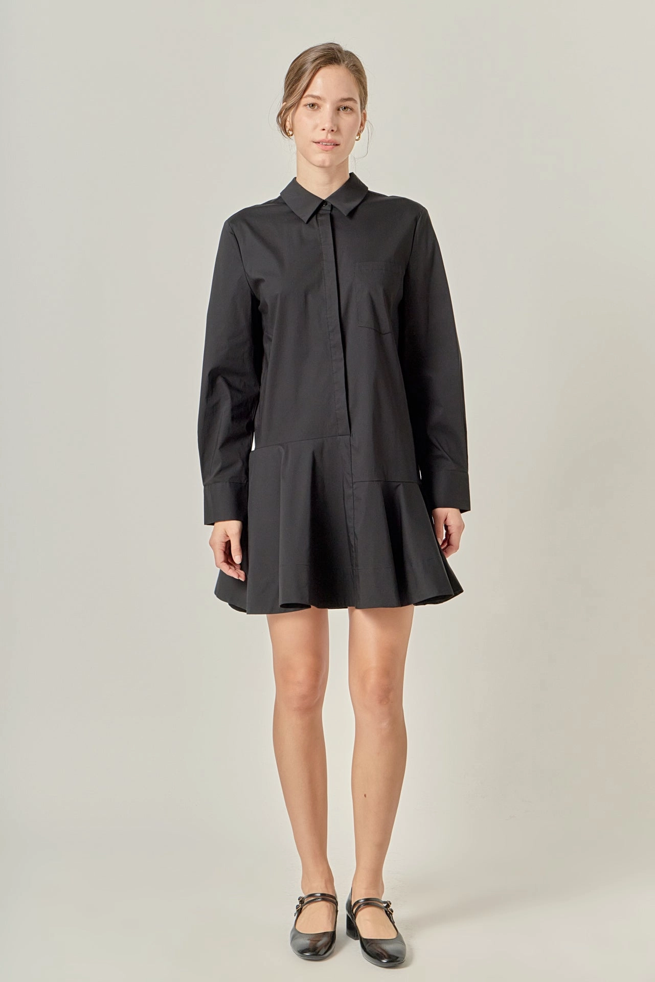 COLLAR FLARE SKIRT DRESS Flattering Waist Fit
